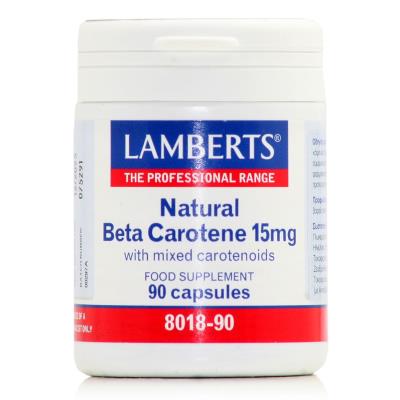 Lamberts Natural Beta Carotene 15mg (90caps) - Β-Καροτίνη για Υγιές Δέρμα και Όρ