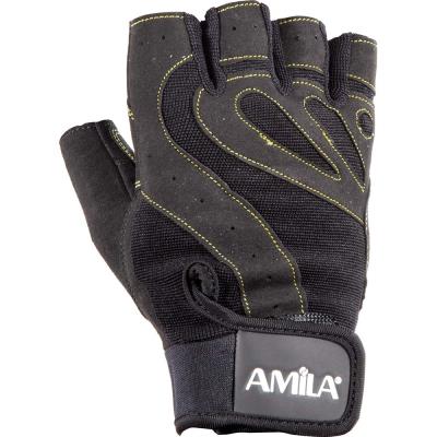 Amila Γάντια ’Ρσης Βαρών Amila Leather Μαύροκίτρινο Xxl (8330205) Μαύρο